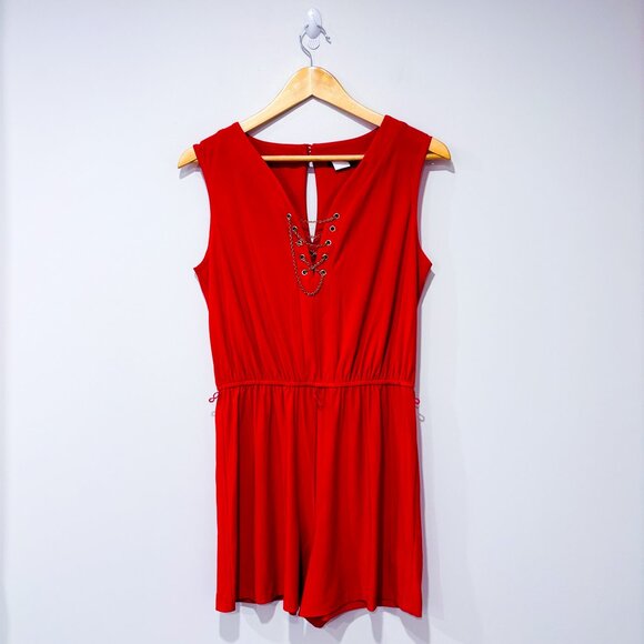 VENUS Red Sleeveless Romper Lace Up Front | Casual Summer | Small * - Picture 1 of 6